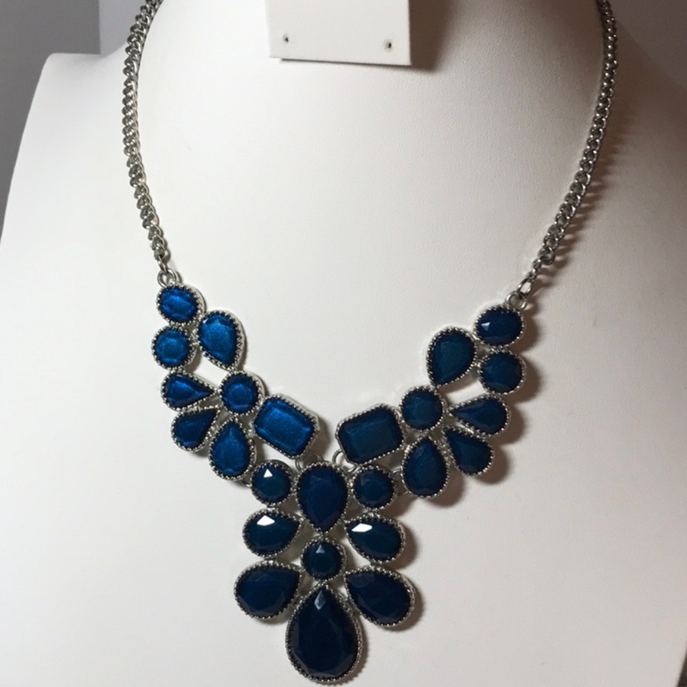 Claire’s blue stone necklace , silver tone, measures 15 in/ 2 in extender